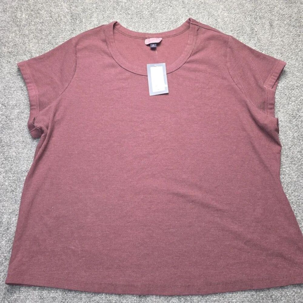 Women’s Plus Size 3X Burgundy Ribbed Short Sleeve Scoop Neck Top